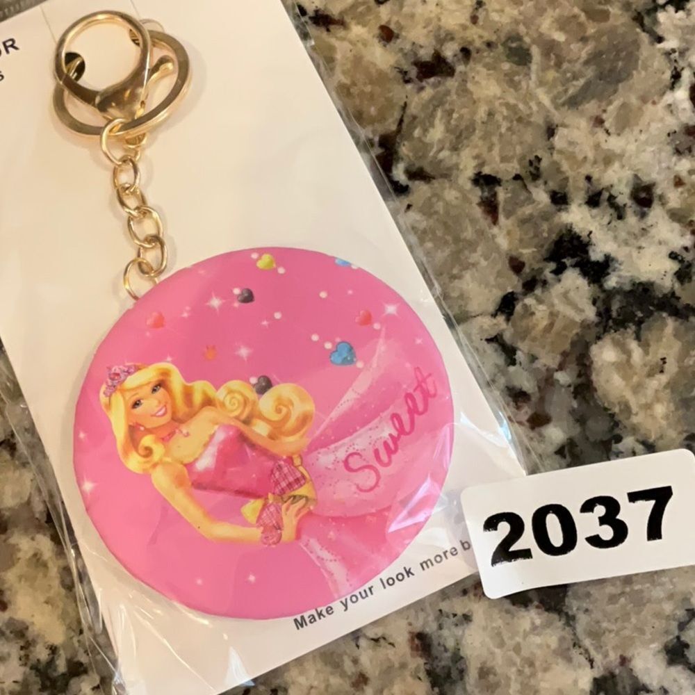 2037 Pink Barbie Keychain Double Sided Mirror Key chain‎ Bag Charm
